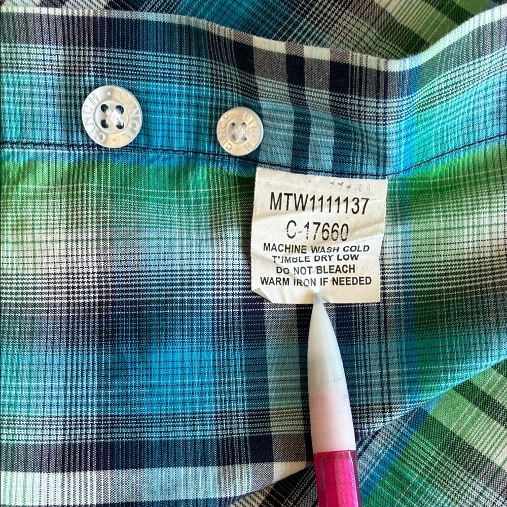 Cinch Blue Green Plaid Short Sleeve Button Down Shirt L Western - Picture 7 of 11